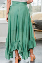 Load image into Gallery viewer, Green Asymmetric Flounce Belted High Waist Maxi Skirts
