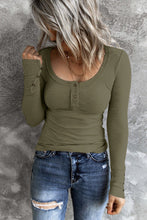 Load image into Gallery viewer, Crewneck Buttons Ribbed Knit Long Sleeve Top
