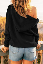 Load image into Gallery viewer, Zipper V-Neck Dropped Sleeve Hooded Solid Sweater

