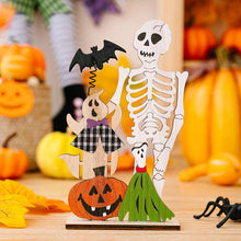 Load image into Gallery viewer, Wooden Halloween Skull Pumpkin Spring Bat Ornament
