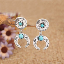 Load image into Gallery viewer, Retro Crescent Turquoise Drop Earrings
