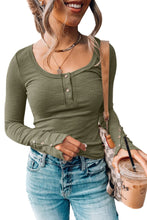 Load image into Gallery viewer, Crewneck Buttons Ribbed Knit Long Sleeve Top
