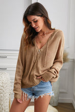Load image into Gallery viewer, Zipper V-Neck Dropped Sleeve Hooded Solid Sweater
