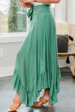 Load image into Gallery viewer, Green Asymmetric Flounce Belted High Waist Maxi Skirts

