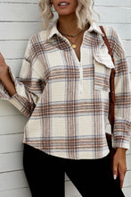 Load image into Gallery viewer, Double Take Plaid Half-Zip Collared Curved Hem Sweatshirt
