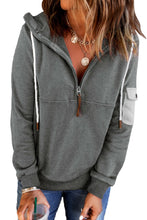 Load image into Gallery viewer, Half Zip Colorblock Pocket Patchwork Long Sleeve Hoodie

