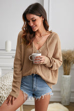 Load image into Gallery viewer, Zipper V-Neck Dropped Sleeve Hooded Solid Sweater
