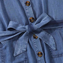 Load image into Gallery viewer, Girls Cold-Shoulder Buttoned Denim Dress
