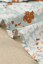 Load image into Gallery viewer, Green Floral Print Tie V Neck Button Up Blouse
