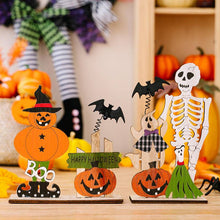 Load image into Gallery viewer, Wooden Halloween Skull Pumpkin Spring Bat Ornament
