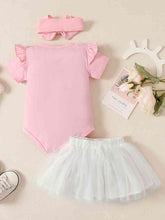 Load image into Gallery viewer, Short Sleeve Bunny Graphic Top and Bow Detail Skirt Set
