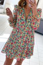 Load image into Gallery viewer, Green Ruffled Lace V Neck Floral Dress
