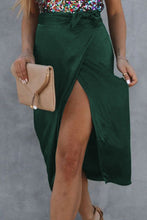 Load image into Gallery viewer, Green Satin Wrap Midi Skirt With Split
