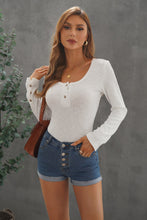 Load image into Gallery viewer, Crewneck Buttons Ribbed Knit Long Sleeve Top
