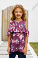 Load image into Gallery viewer, Girls Floral Cold-Shoulder Ruffled Top
