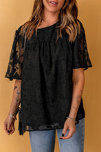 Load image into Gallery viewer, Floral Textured Ruffled Half Sleeve Babydoll Top
