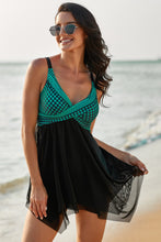 Load image into Gallery viewer, Green Retro Polka Dot Print Handkerchief Hem Tankini Set
