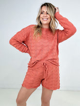 Load image into Gallery viewer, Orange 2Pcs Scalloped Long Sleeve Sweater And Shorts Set
