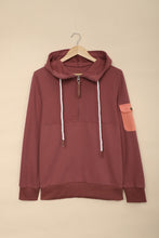 Load image into Gallery viewer, Half Zip Colorblock Pocket Patchwork Long Sleeve Hoodie
