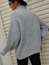 Load image into Gallery viewer, Woven Right High Neck Balloon Sleeve Rib-Knit Pullover Sweater
