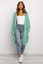 Load image into Gallery viewer, Green Long Line Open Front Knitted Cardigan With Pockets

