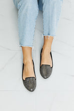 Load image into Gallery viewer, Forever Link Rhinestone Round Toe Flats in Black/Pewter
