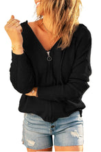 Load image into Gallery viewer, Zipper V-Neck Dropped Sleeve Hooded Solid Sweater
