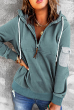 Load image into Gallery viewer, Half Zip Colorblock Pocket Patchwork Long Sleeve Hoodie
