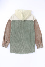 Load image into Gallery viewer, Green Color Block Button Down Hooded Corduroy Jacket
