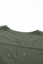 Load image into Gallery viewer, Green Distressed Bleached Asymmetric Hem Short Sleeve Top
