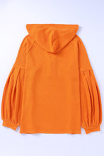 Load image into Gallery viewer, Puff Sleeve Side Slit Buttoned Waffle Knit Hoodie

