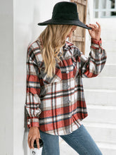 Load image into Gallery viewer, Meet You Outside Plaid Button Down Curved Hem Shacket
