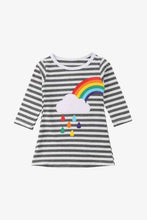 Load image into Gallery viewer, Girls Rainbow Graphic Striped Long Sleeve Dress
