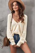 Load image into Gallery viewer, Zipper V-Neck Dropped Sleeve Hooded Solid Sweater

