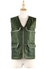 Load image into Gallery viewer, Green V-Neck Side Pocket Zipper Up Vest Coat

