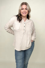 Load image into Gallery viewer, Zenana Gauze Split Neck Button Front Top

