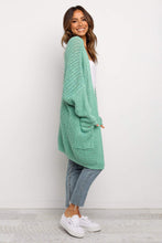 Load image into Gallery viewer, Green Long Line Open Front Knitted Cardigan With Pockets
