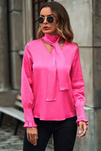 Load image into Gallery viewer, Tie-Neck Cutout Smocked Blouse
