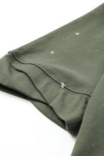 Load image into Gallery viewer, Green Distressed Bleached Asymmetric Hem Short Sleeve Top
