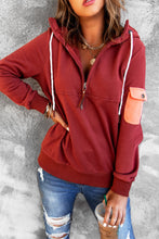 Load image into Gallery viewer, Half Zip Colorblock Pocket Patchwork Long Sleeve Hoodie
