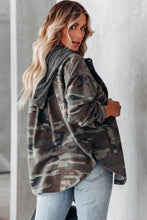 Load image into Gallery viewer, Green Camo Print Button Up Hooded Jacket
