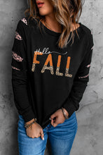 Load image into Gallery viewer, Double Take Leopard Long Sleeve Round Neck HELLO FALL Graphic Sweatshirt
