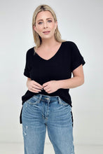 Load image into Gallery viewer, Zenana "Simply Spring" Ribbed V-Neck High-Low Hem Top with Side Slits
