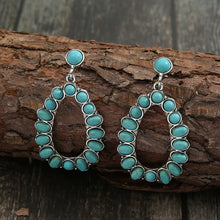 Load image into Gallery viewer, Retro Teardrop Hollow Inlaid Turquoise Drop Earring
