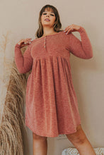 Load image into Gallery viewer, Green Plus Mineral Washed Ribbed Henley Dress
