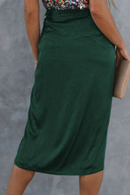 Load image into Gallery viewer, Green Satin Wrap Midi Skirt With Split
