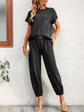 Load image into Gallery viewer, Round Neck Raglan Sleeve Tee and Long Pants Set
