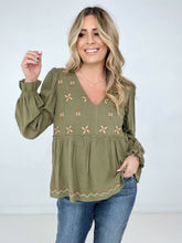 Load image into Gallery viewer, Heyson V Neck Embroidered Babydoll Blouse
