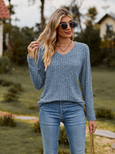Load image into Gallery viewer, Ribbed V-Neck Long Sleeve Tee
