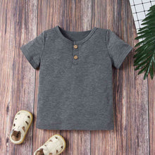 Load image into Gallery viewer, Round Neck Buttoned T-Shirt and Shorts Set
